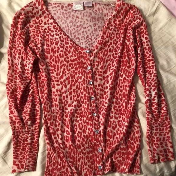 Red animal print cardigan - Picture 1 of 3